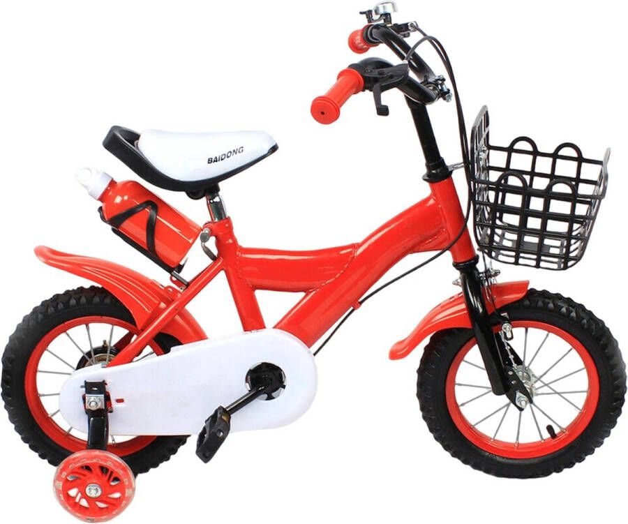 Jermore kinderfiets fiets-kind-2-4-jaar veilige-kinderfiets koolstofstalen-frame rubberen-banden verstelbare-zithoogte voor-en-achterrem waterfles-500ml fiets-rood-blauw-geel peuter-fiets