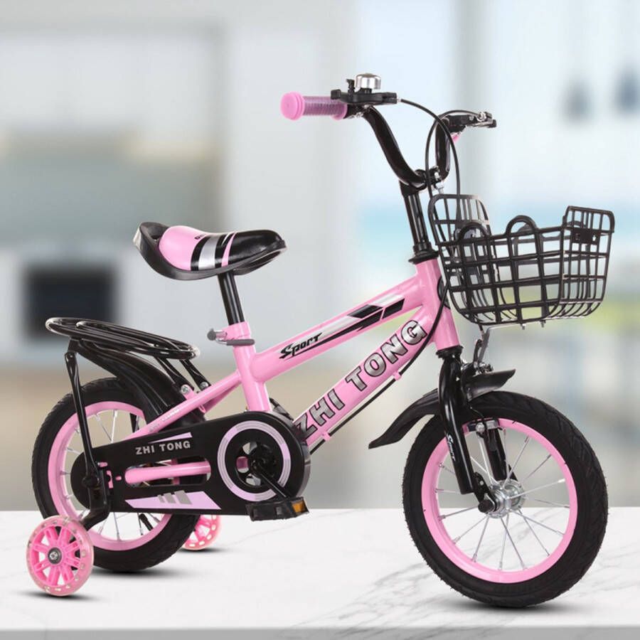 Jodary Kinderfiets 14inch Kinderfiets Meisje Peuter Fiets 2 tot 7 jaar Rose Afneembare Mand Verstelbaar Zadel en Stuur