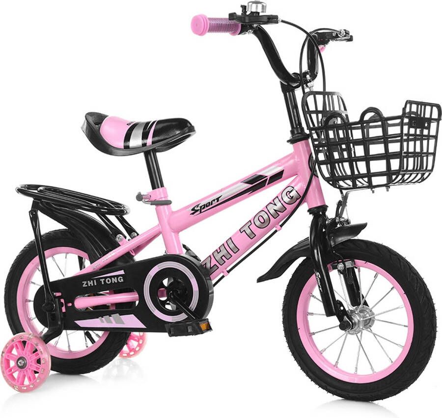 Jodary Kinderfiets 14inch Kinderfiets Meisje Peuter Fiets 2 tot 7 jaar Rose Afneembare Mand Verstelbaar Zadel en Stuur