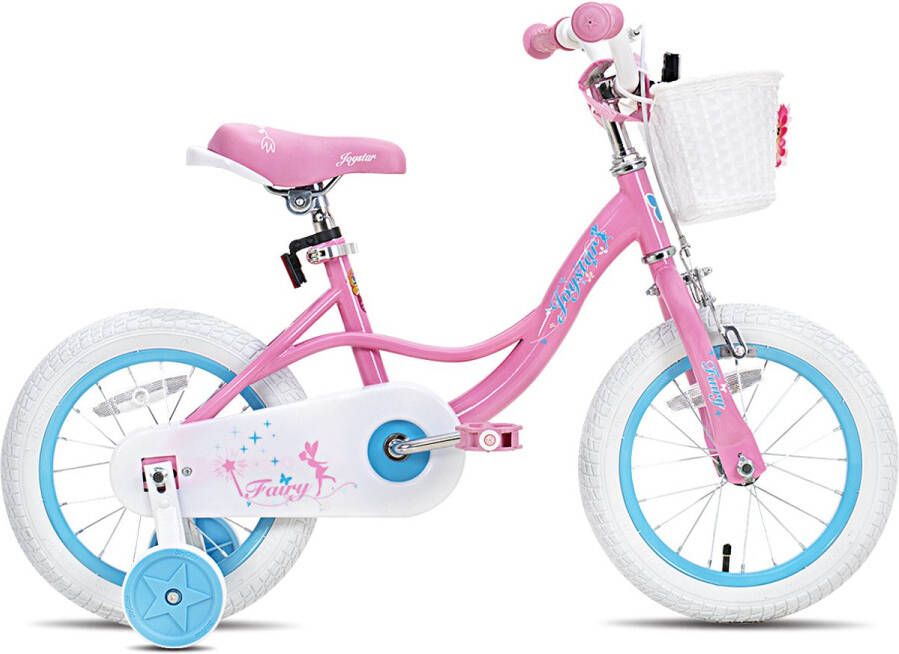 JOYSTAR Fairy Kinderfiets voor Meisjes 12 Inch Handrem Mand Zijwieltjes Roze