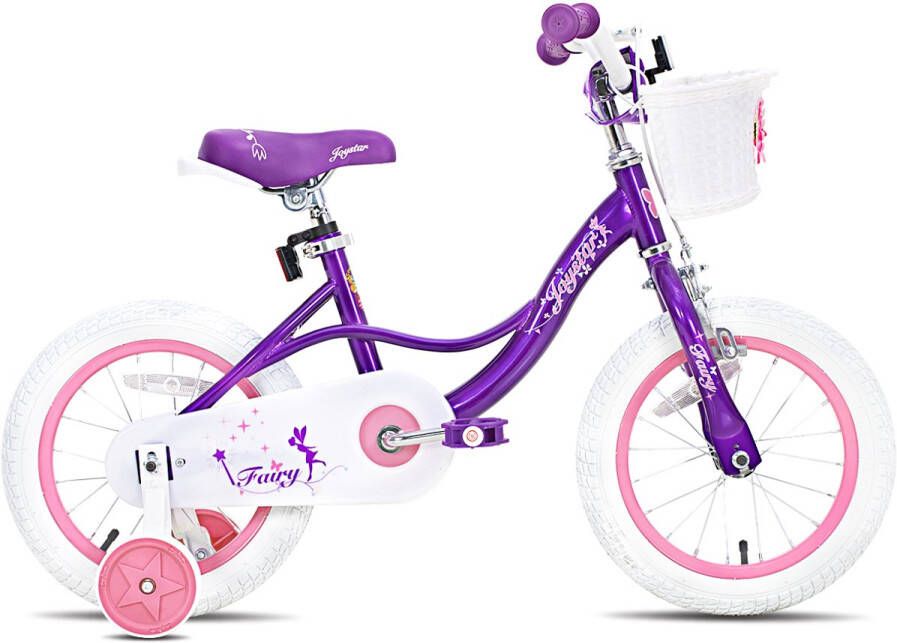 JOYSTAR Fairy Kinderfiets voor Meisjes 14 Inch Handrem Mand Zijwieltjes Paars