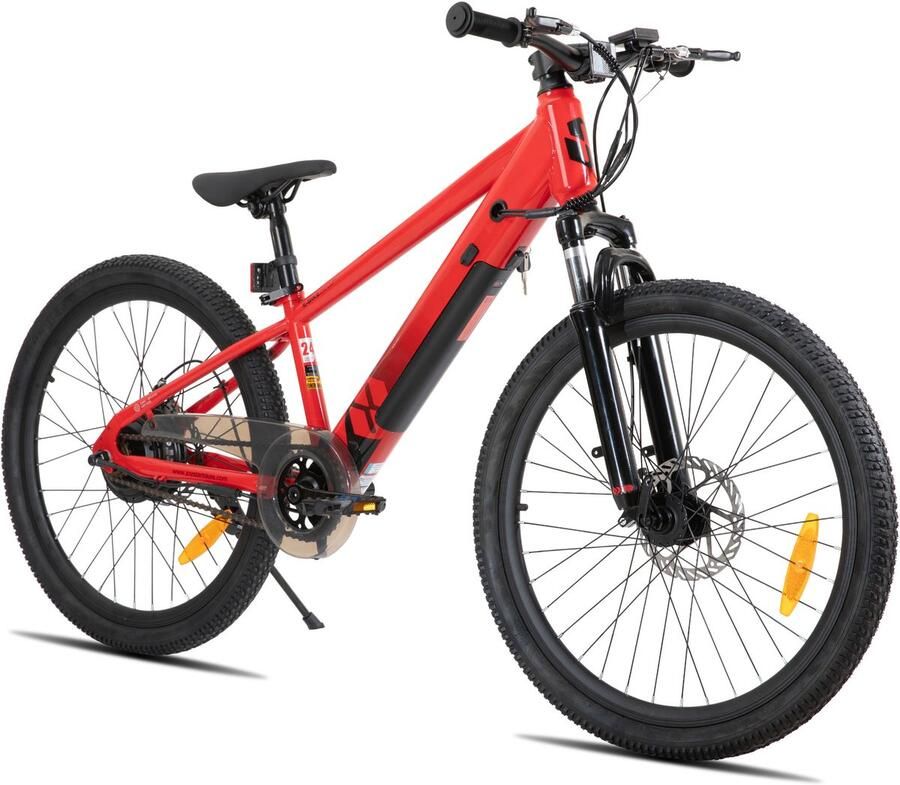 JOYSTAR 24 Inch Elektrische Kinder Mountainbike 250W E-Bike voor Kinderen (7+ Jaar) 25 km Actieradius Met Verwijderbare Accu & Schijfrem – Spaakwiel Rood