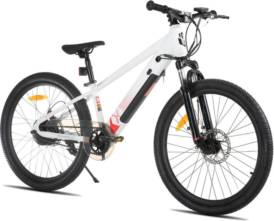 JOYSTAR 24 Inch Elektrische Kinder Mountainbike 250W E-Bike voor Kinderen (7+ Jaar) 25 km Actieradius Met Verwijderbare Accu & Schijfrem – Spaakwiel Wit