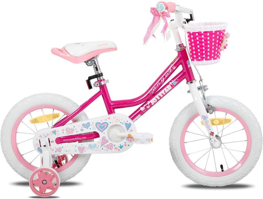 JOYSTAR Angel Meisjesfiets Verschillende Maten 12 Inch Met Zijwieltjes Handrem Inclusief Mandje Fuchsia Geschikt voor buitenactiviteiten in de lente