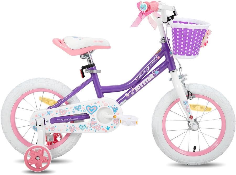JOYSTAR Angel Meisjesfiets Verschillende Maten 12 Inch Met Zijwieltjes Handrem Inclusief Mandje Paars Geschikt voor buitenactiviteiten in de lente - Foto 2