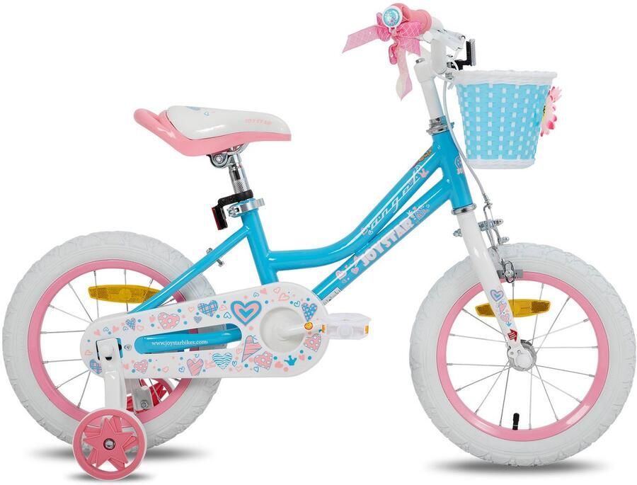 JOYSTAR Angel Meisjesfiets Verschillende Maten 16 Inch Met Zijwieltjes Handrem Inclusief Mandje Blauw Geschikt voor buitenactiviteiten in de lente