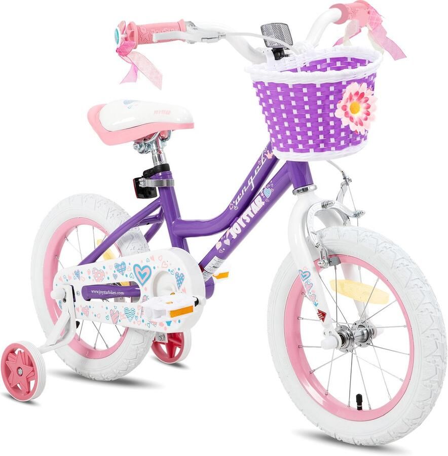 JOYSTAR Angel Meisjesfiets Verschillende Maten 18 Inch Met Zijwieltjes Handrem Inclusief Mandje Paars