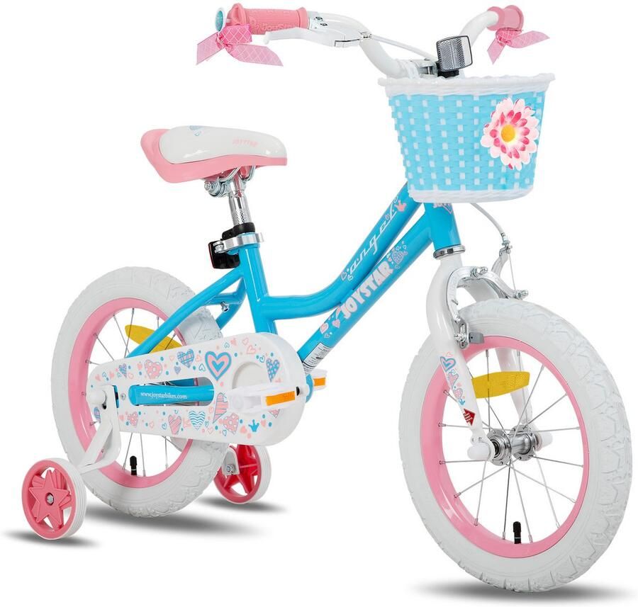 JOYSTAR Angel Meisjesfiets Verschillende Maten 16 Inch Met Zijwieltjes Handrem Inclusief Mandje Blauw
