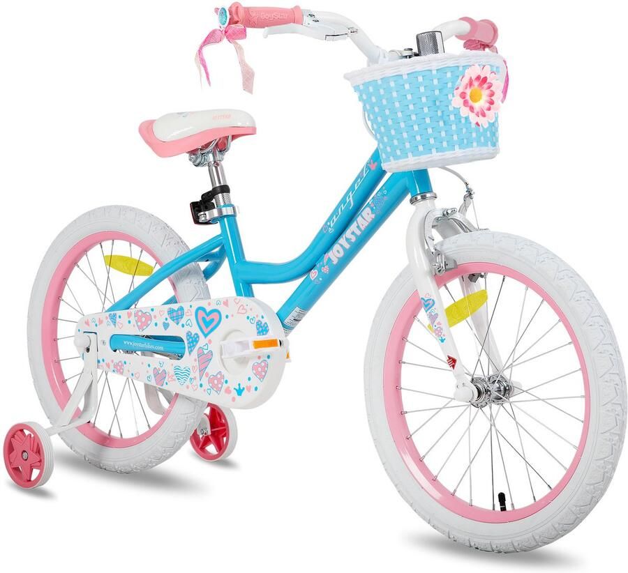 JOYSTAR Angel Meisjesfiets Verschillende Maten 18 Inch Met Zijwieltjes Handrem Inclusief Mandje Blauw Geschikt voor buitenactiviteiten in de lente