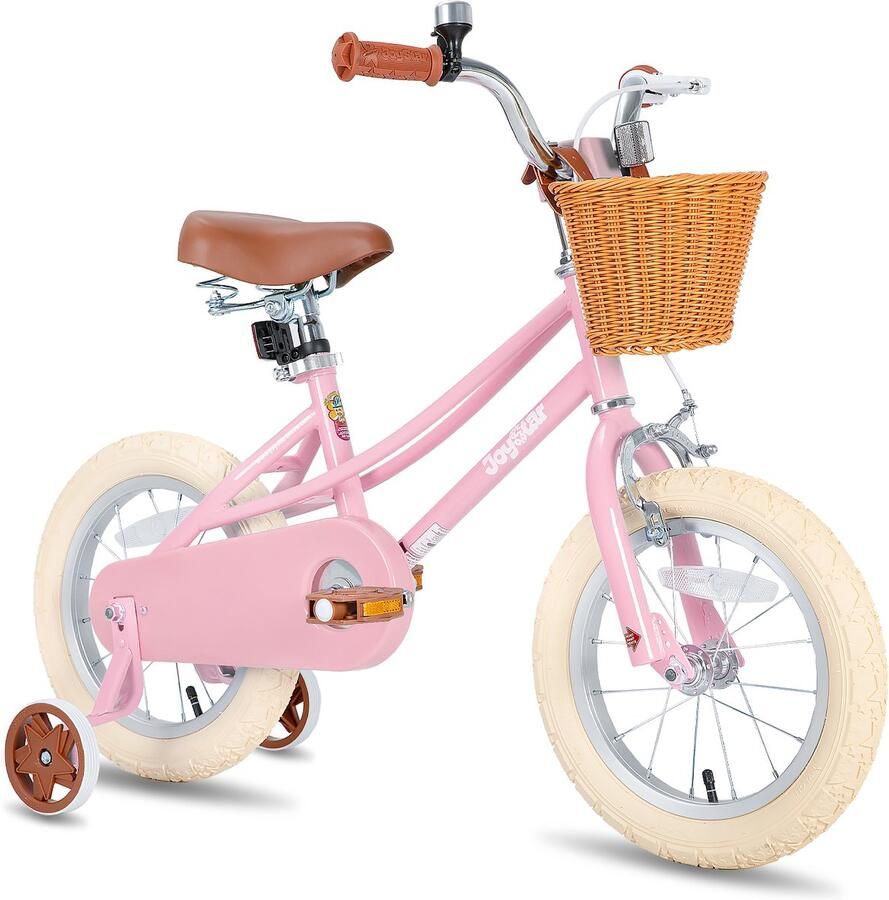 JOYSTAR Fantasy Kinderfiets voor Meisjes 12 Inch Mand Zijwieltjes Bel Handrem Roze Geschikt voor buitenactiviteiten in de lente