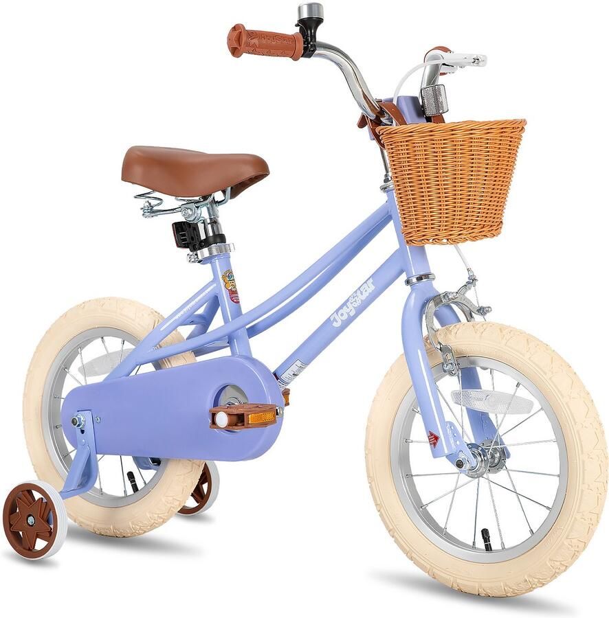 JOYSTAR Fantasy Kinderfiets voor Meisjes 14 Inch Mand Zijwieltjes Bel Handrem Paars Geschikt voor buitenactiviteiten in de lente