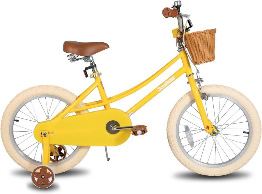 JOYSTAR Fantasy Kinderfiets voor Meisjes 18 Inch Mand Zijwieltjes Bel Handrem Geel