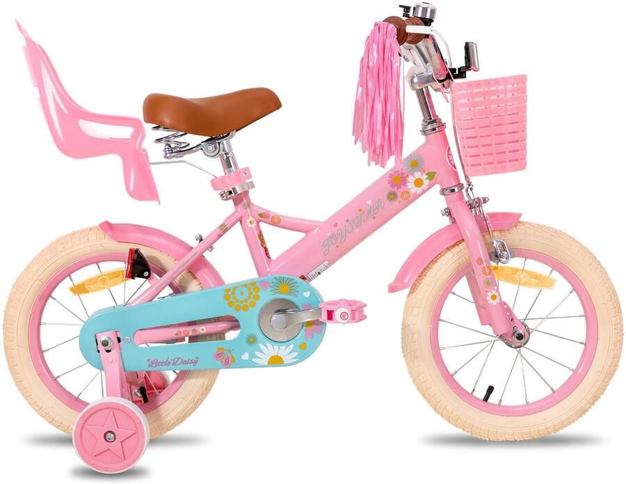 JOYSTAR Little Daisy Meisjesfiets 12 Inch Kinderfiets met zijwieltjes 2 3 & 4 jaar 84-104 Kledingmaat Roze Fiets 12 inch Mandje Poppenzitje Bel Handrem Roze