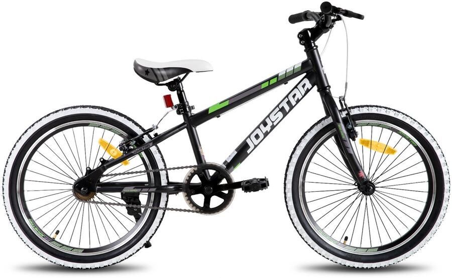 JOYSTAR Lubbock 20 Kinder Hardtail Mountainbike 1 versnelling V-brake Witte noppenbanden Zwart