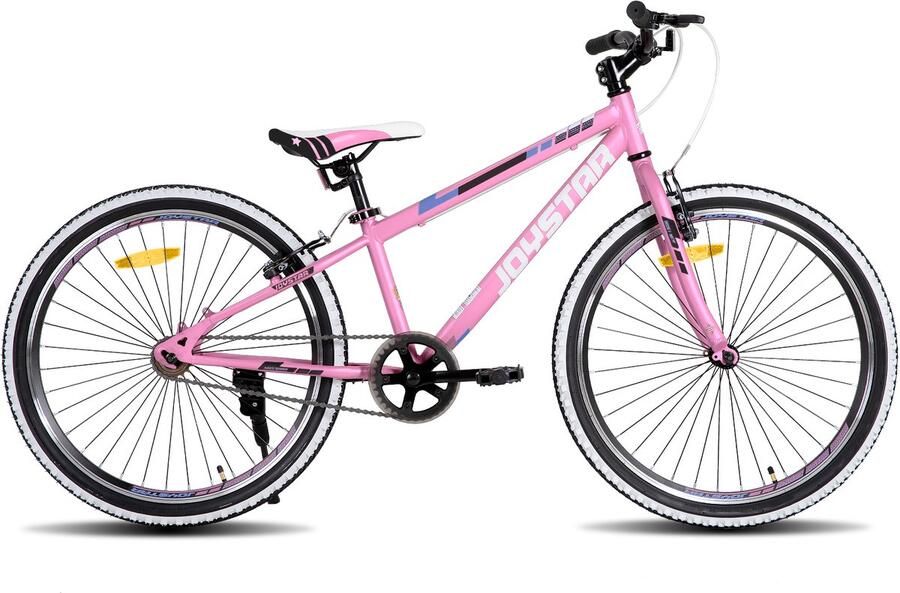 JOYSTAR Lubbock 24 Kinder Hardtail Mountainbike 1 versnelling V-brake Witte noppenbanden Roze