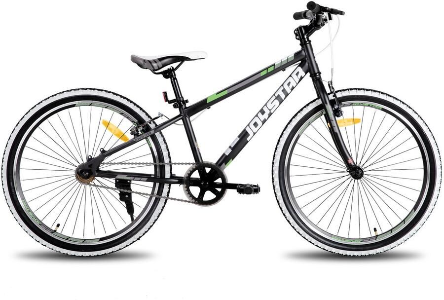 JOYSTAR Lubbock 24 Kinder Hardtail Mountainbike 1 versnelling V-brake Witte noppenbanden Zwart