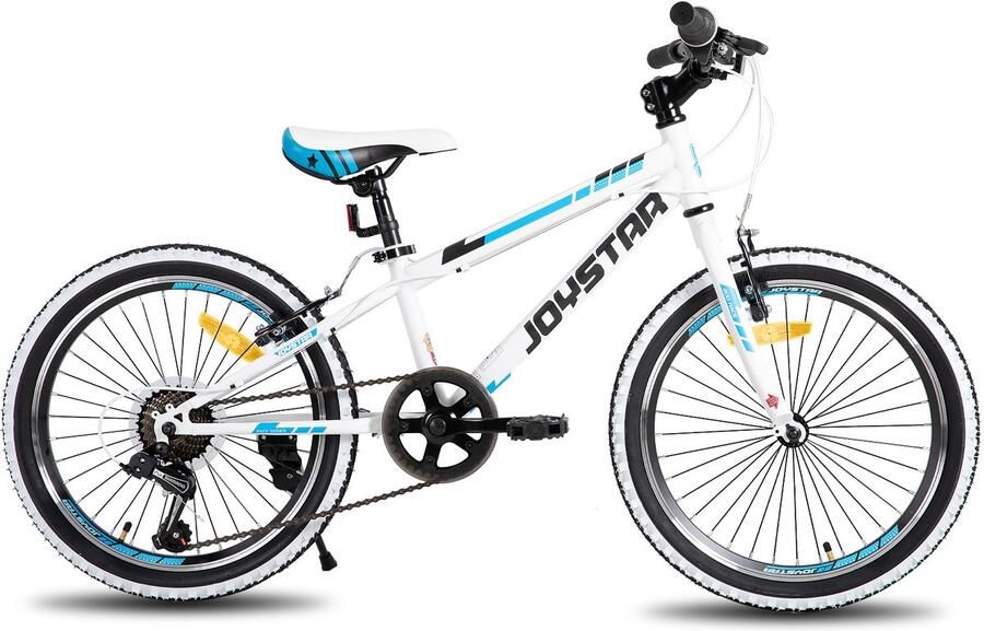JOYSTAR Lubbock.S 20 Kinder Hardtail Mountainbike 7 versnellingen V-brake Witte noppenbanden Wit