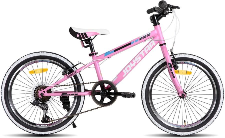 JOYSTAR Lubbock.S 20 Kinder Hardtail Mountainbike 7 versnellingen V-brake Witte noppenbanden Roze