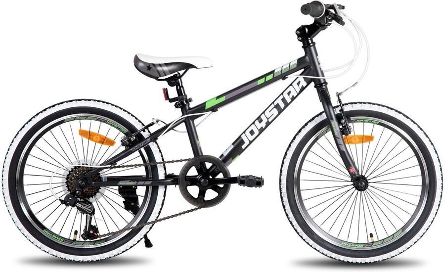 JOYSTAR Lubbock.S 20 Kinder Hardtail Mountainbike 7 versnellingen V-brake Witte noppenbanden Zwart