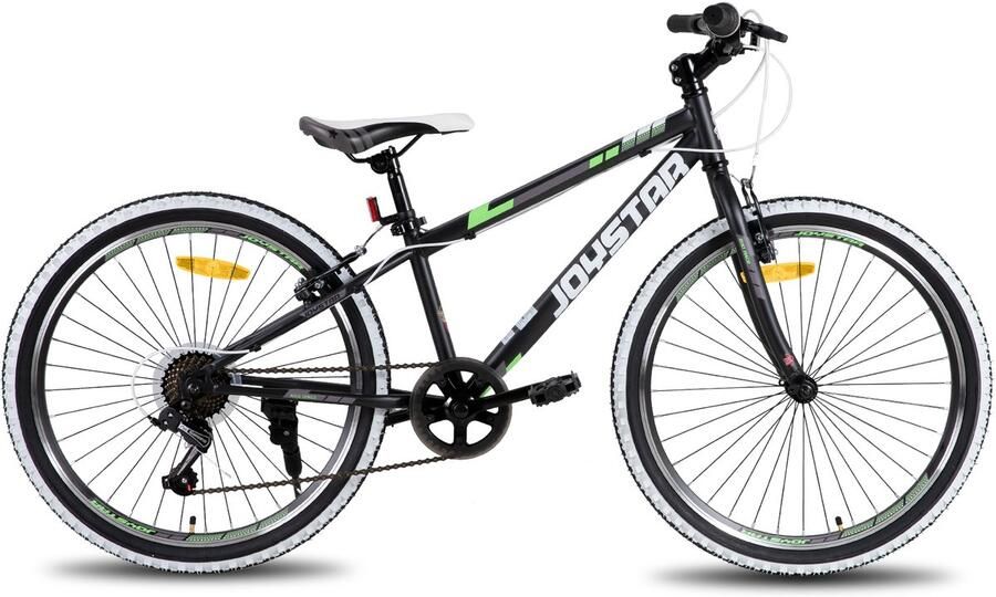JOYSTAR Lubbock.S 24 Kinder Hardtail Mountainbike 7 versnellingen V-brake Witte noppenbanden Zwart
