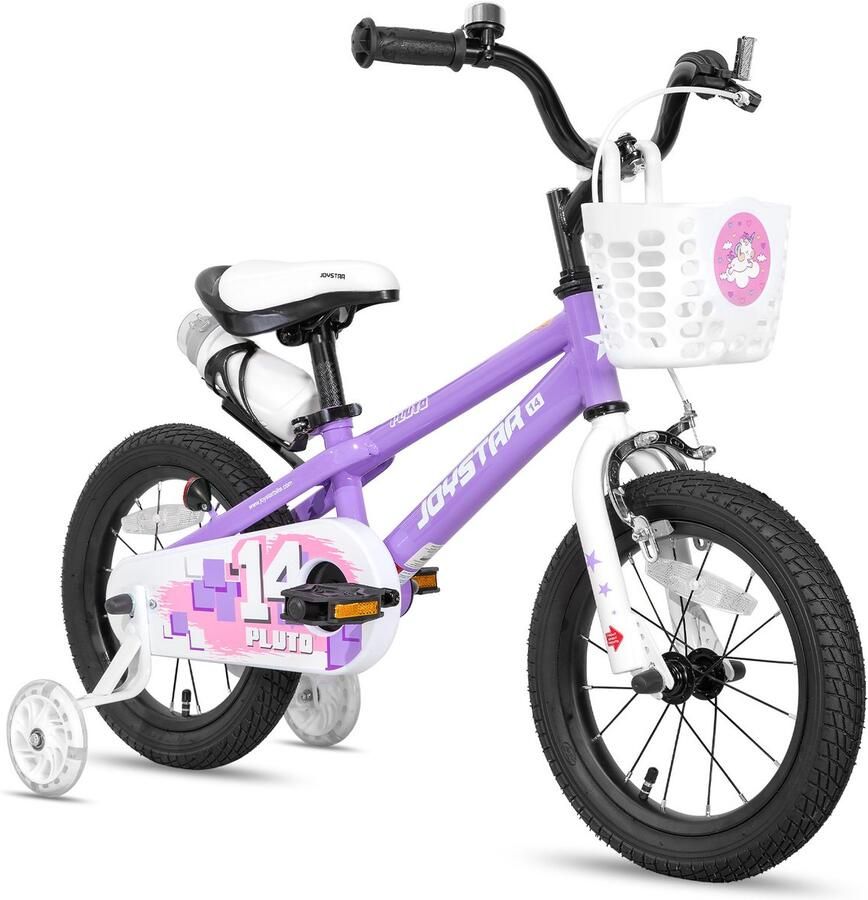 JOYSTAR Pluto Kinderfiets 16 inch met dje met waterfles zijwieltjes bel handrem paars