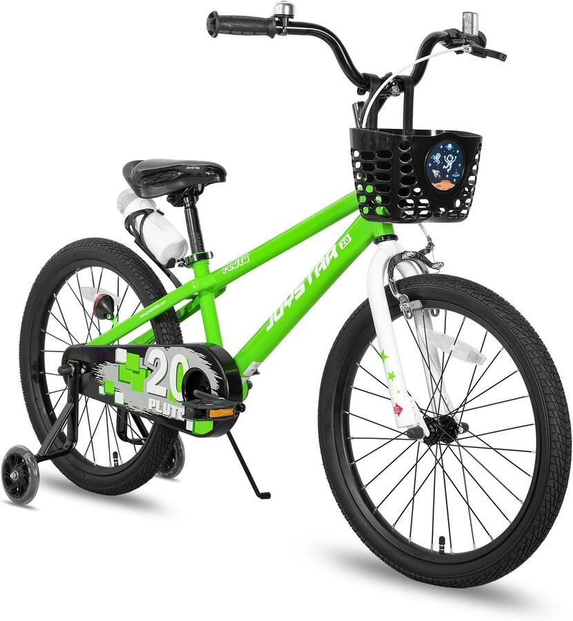 JOYSTAR Pluto Kinderfiets 18 inch met dje met waterfles zijwieltjes bel handrem groen