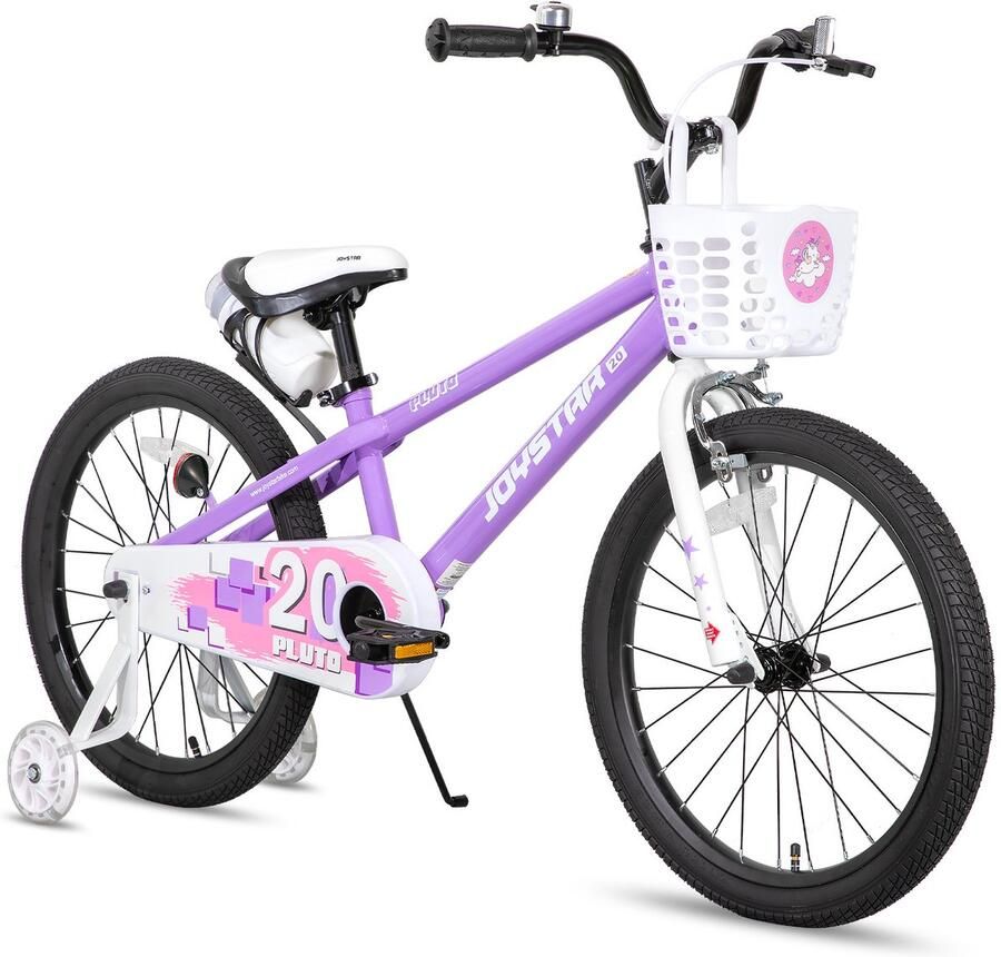 JOYSTAR Pluto Kinderfiets 18 inch met dje met waterfles zijwieltjes bel handrem paars Geschikt voor buitenactiviteiten in de lente