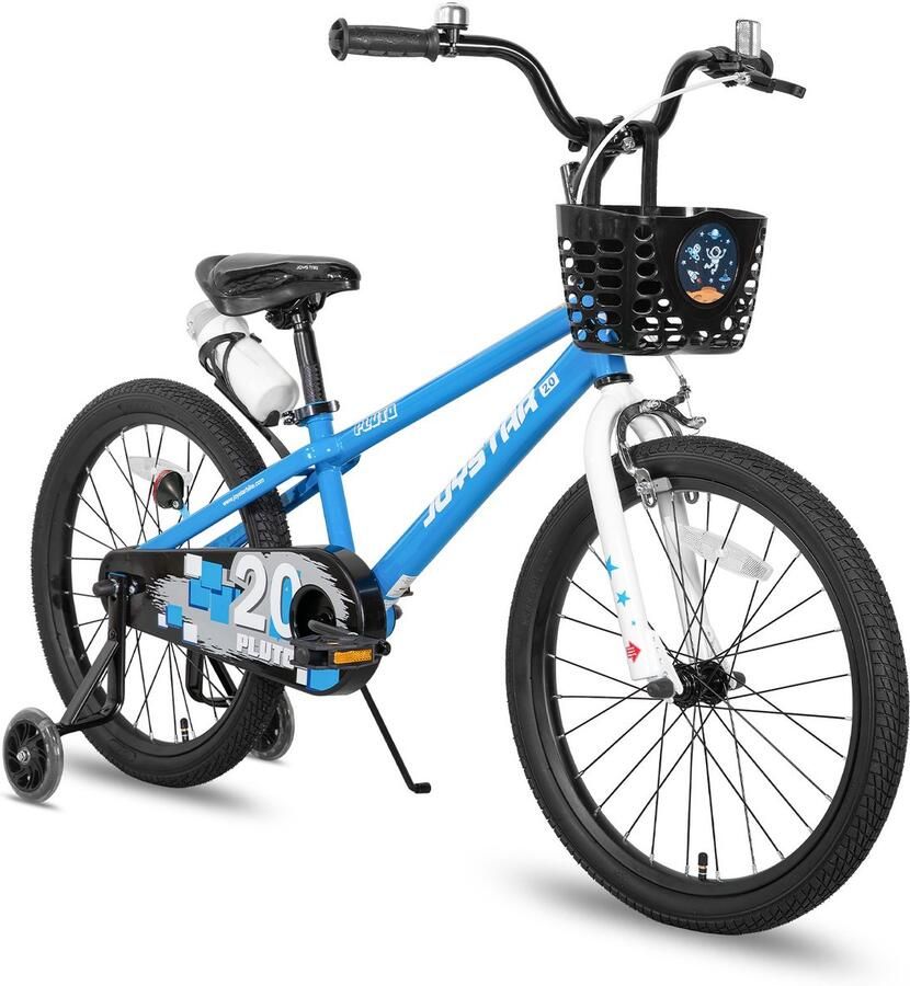 JOYSTAR Pluto Kinderfiets 18 inch met dje met waterfles zijwieltjes bel handrem blauw