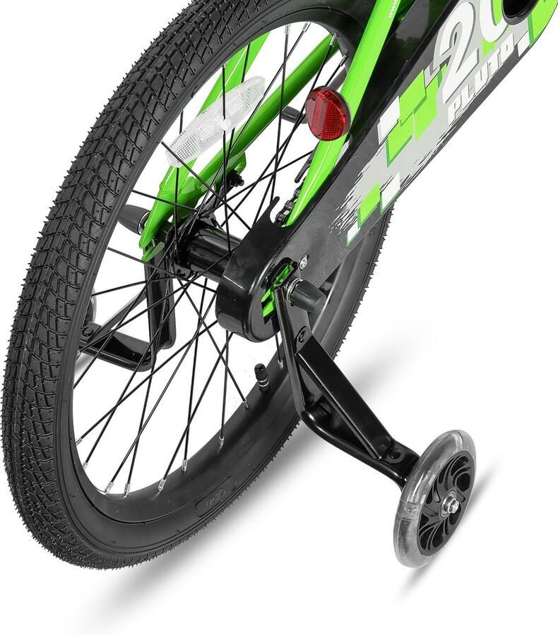JOYSTAR Pluto Kinderfiets 20 inch met dje met waterfles zijwieltjes bel handrem groen Geschikt voor buitenactiviteiten in de lente