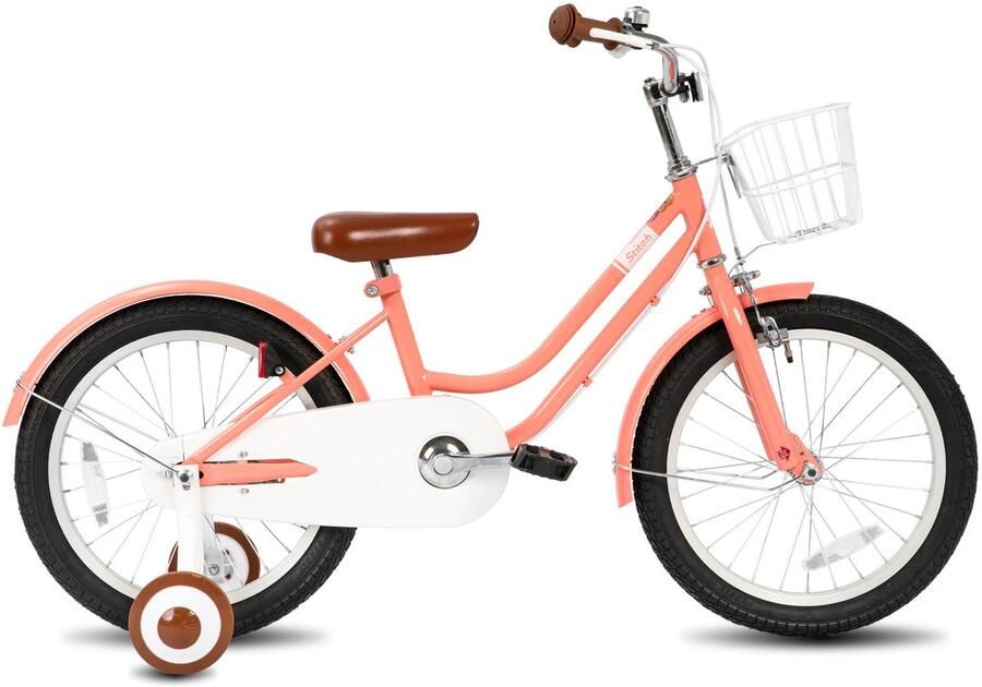 JOYSTAR Stitch Bubble Kinderfiets voor en 18 Inch d Zijwieltjes Bel Handrem Roze