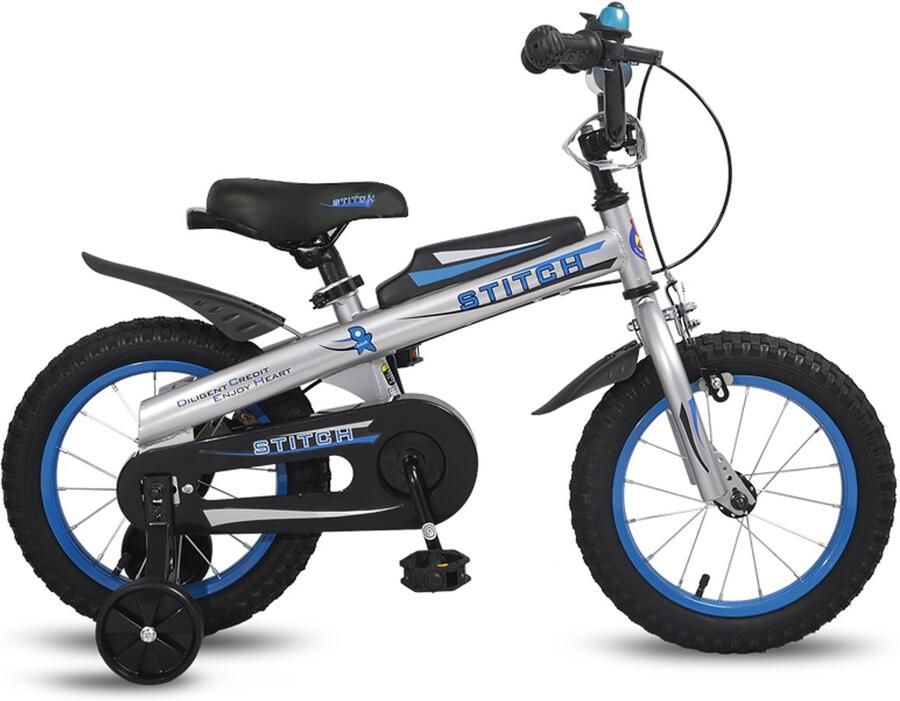 JOYSTAR Stitch Chevalier kinderfiets voor en 16 inch zijwieltjes bellen handrem blauw
