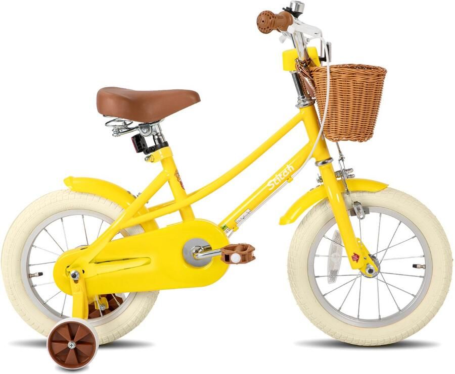 JOYSTAR STITCH Fantasy Meisjesfiets 14 inch – Geel Kinderfiets met Zijwieltjes & Mandje – 3-5 jaar