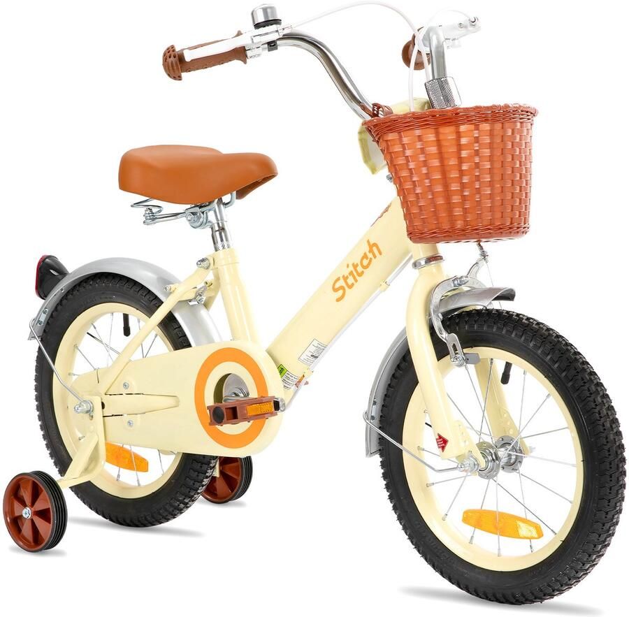 JOYSTAR STITCH Retro meisjesfiets 16 Inch Geschikt voor kinderen van 4 tot 7 jaar Met mandje en zijwieltjes Beige