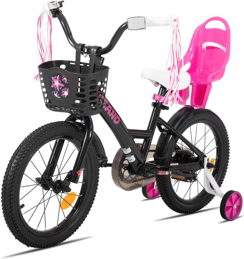 JOYSTAR Zinnia Kinderfiets – 20 Inch – Met Mandje & Slingers – Zijwieltjes – Bel – Terugtraprem – Zwart