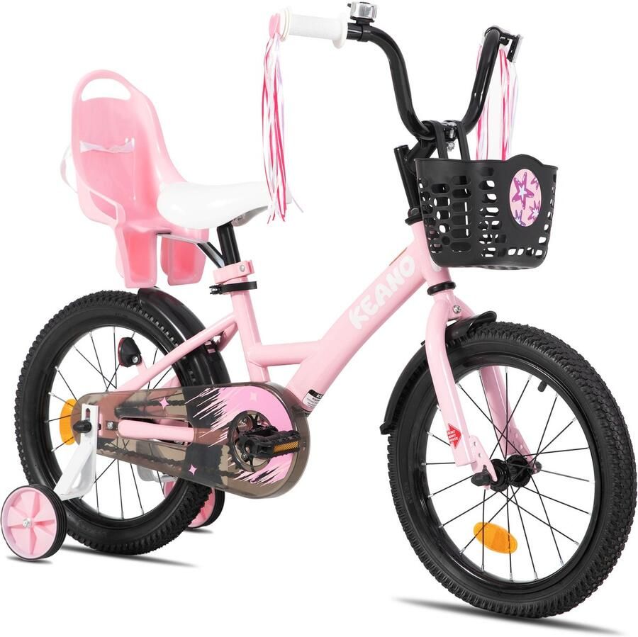 JOYSTAR Zinnia Kinderfiets – 16 Inch – Met Mandje & Slingers – Zijwieltjes – Bel – Terugtraprem – Roze