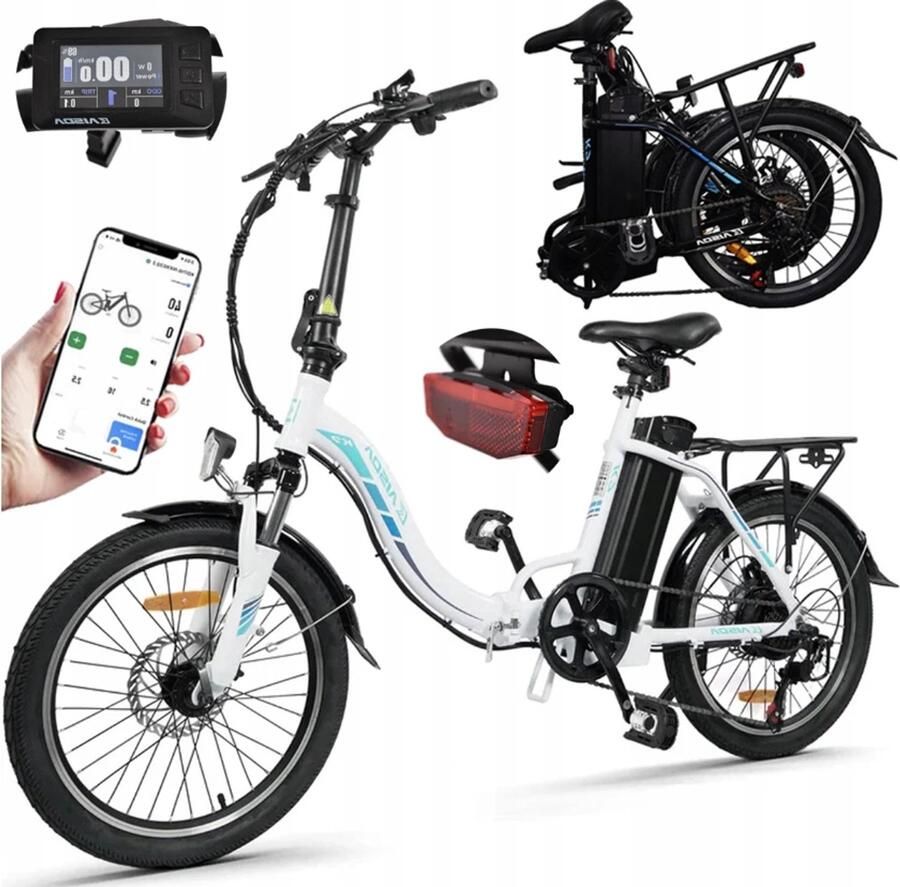 Kaisda 20-inch waterdichte aluminium Elektrische vouwfietsen Elektrische fiets Actieradius 100km Verwijderbare batterij 36V13Ah Motor 250W Shi o 7 versnellingen 20 Inch opvouwbare City Commuter E-Bike Wit