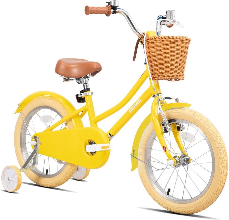 Keano 12 Inch Kinderfiets voor Meisjes 3-4 Jaar 33-41 inch met Zijwieltjes Kinderfiets Geel