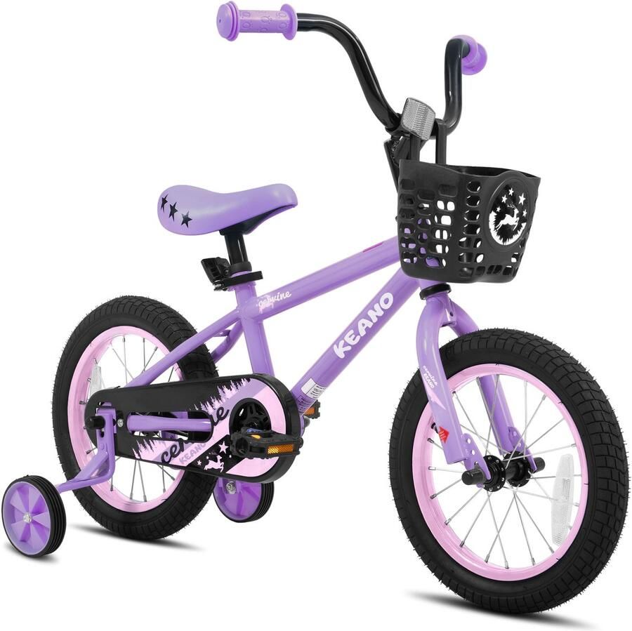 Keano Cervine Stoere Kinderfiets 14 Inch Voor & (2-4 Jaar) BMX Stijl Met Zijwieltjes & dje Paars