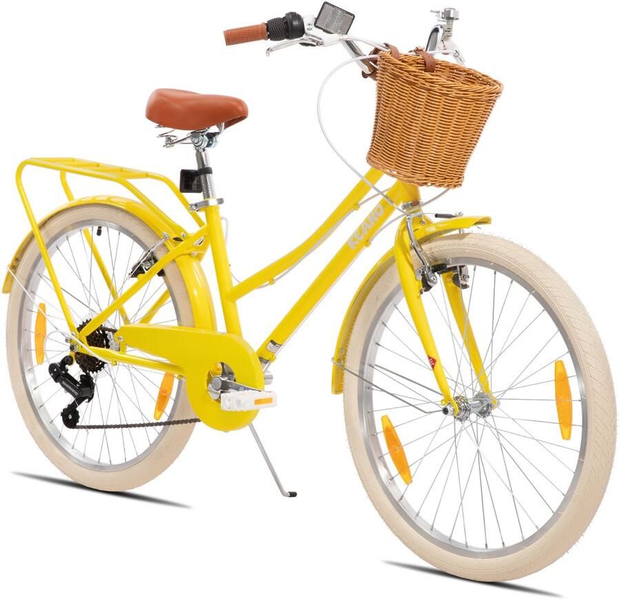 Keano Poppy 20 Inch Meisjesfiets 7 Jaar tot 10 Jaar 7 Versnellingen -20 Kinderfiets Met Handige Fietsmand Geel