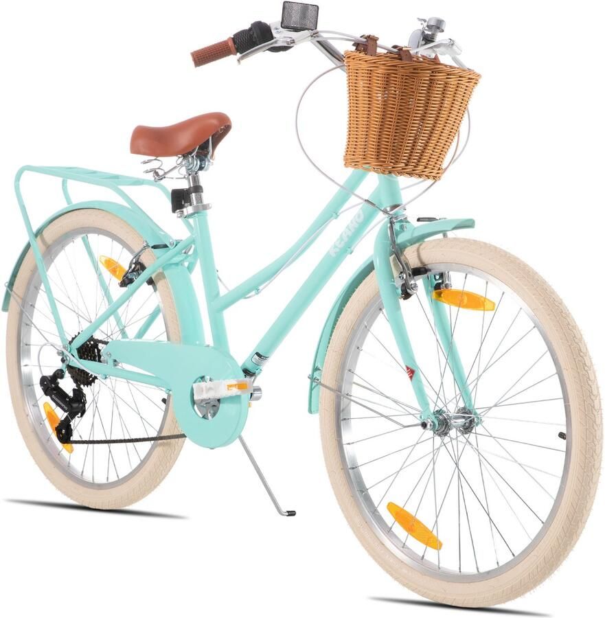 Keano Poppy 20 Inch Meisjesfiets 7 Jaar tot 10 Jaar 7 Versnellingen -20 Kinderfiets Met Handige Fietsmand Groen