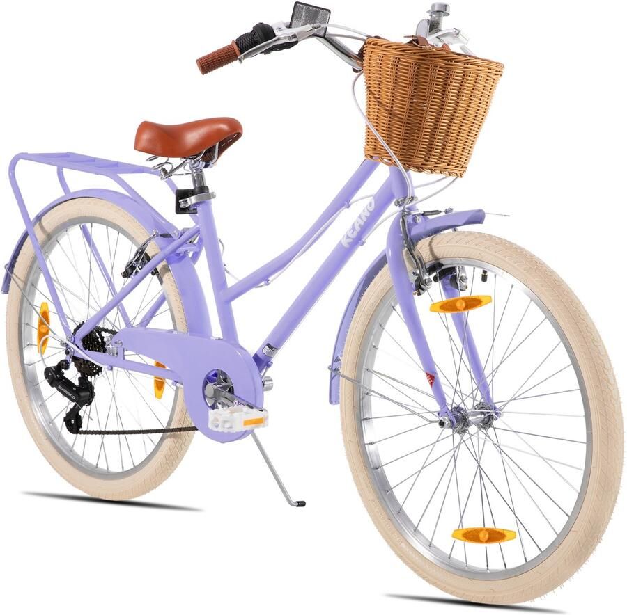 Keano Poppy 20 Inch Meisjesfiets 7 Jaar tot 10 Jaar 7 Versnellingen -20 Kinderfiets Met Handige Fietsmand Paars