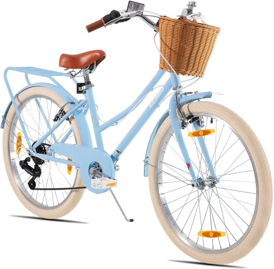 Keano Poppy 20 Inch Meisjesfiets 7 Jaar tot 10 Jaar 7 Versnellingen -20 Kinderfiets Met Handige Fietsmand Blauw