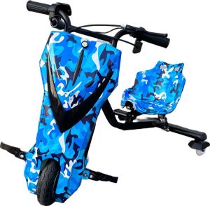 Kick&Move Drift Trike -Camo blue- BlueTooth speakers LED-verlichting Verstelbare stoel en Vering. Drie versnellingen. Ideaal voor kinderen en volwassenen. Drift kart Drift trike elektrische drift trike elektrische drift kart speelgoed voor buiten