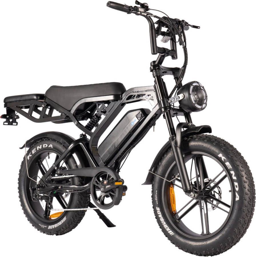 Kick&Move Fatbike V20 2024 model Rijklaar Hydraulische rem Zwart Elektrische Fatbike Fatbikes E-Bike 25 km u 250W 7 Versnellingen Compleet met kettingslot + telefoonhouder + voetsteunen achter