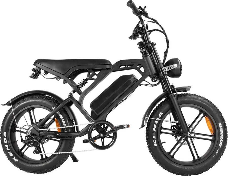 Kick&Move V20 2024 model Hydraulische rem Zwart Elektrische Fatbike Fatbikes E-Bike 25 km u 250W 7 Versnellingen Compleet met kettingslot + telefoonhouder + voetsteunen achter