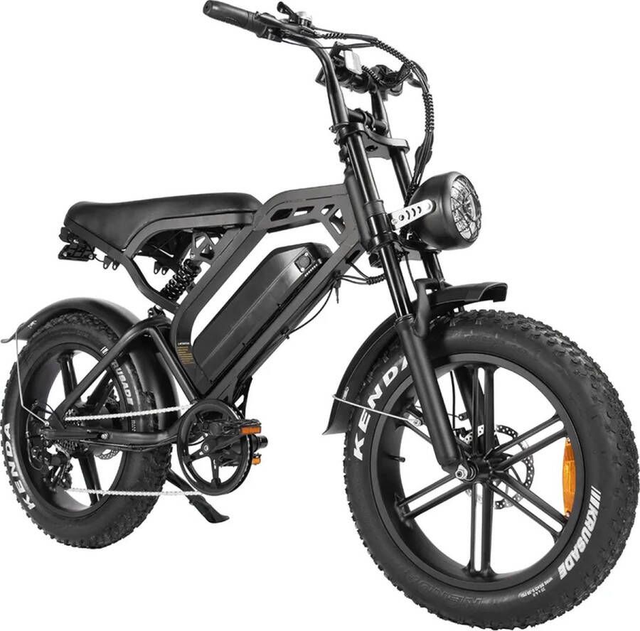 Kick&Move V20 2024 model Rijklaar Hydraulische remmen Zwart Elektrische Fatbike Fatbikes E-Bike 25 km u 250W 7 Versnellingen Compleet met kettingslot + telefoonhouder + voetsteunen achter