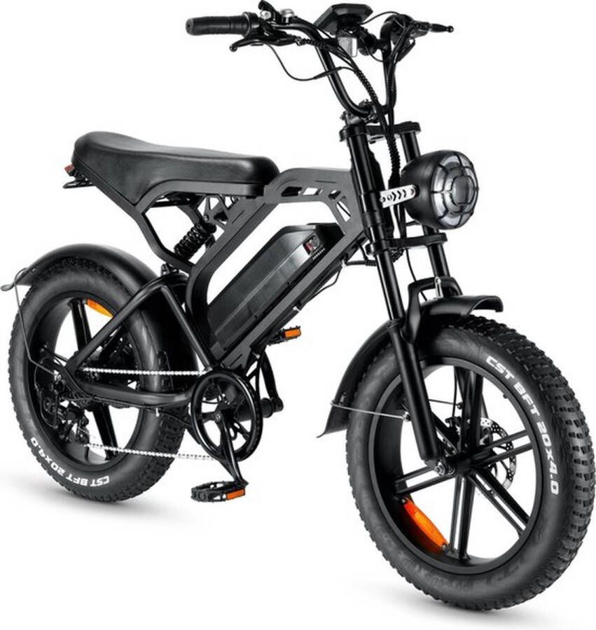 Kick&Move V20 Model laatste versie 2023 Zwart Elektrische Fatbike Fatbikes E-Bike 25 km u 250W 7 Versnellingen Compleet met kettingslot + telefoonhouder + voetsteunen achter