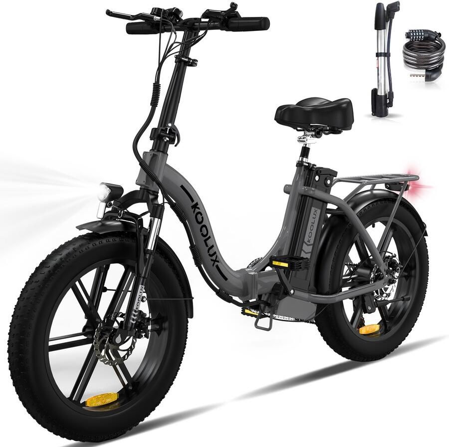 Koolux BK6S 4.0 Elektrische Vouwfiets E-Bike 20 x 4.0 Inch Dikke Banden 48V 13Ah Lithium Accu 250 W Motor Maximaal 25 u Maximaal bereik 90km 7-speed versnelling LCD Scherm Aluminium Frame Grijs Gratis Rijklaar Bezorgd