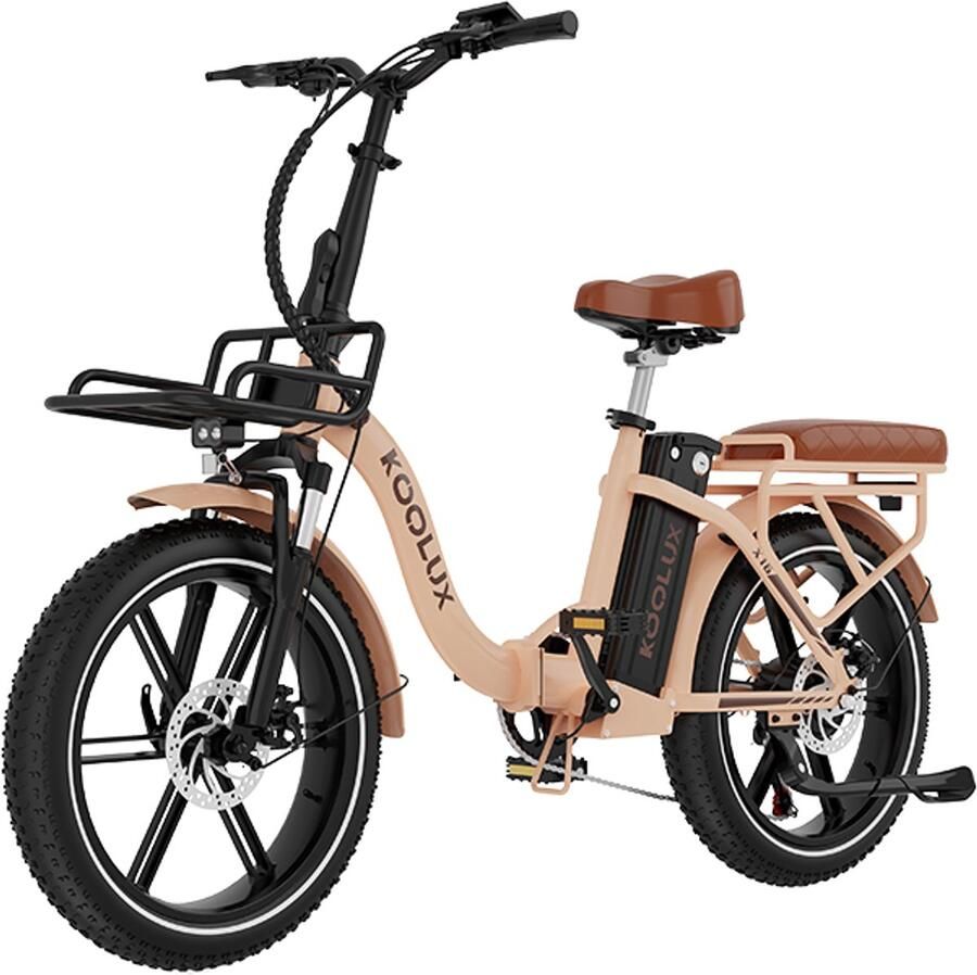 Koolux X16 Elektrische Vouwfiets E-Bike 20 x 3.0 Inch Dikke Banden 48V 15.6Ah 750WhLithium Accu 250 W Motor Maximaal 25 u Maximaal bereik 75km 7-speed versnelling LCD Scherm Aluminium Frame Beige