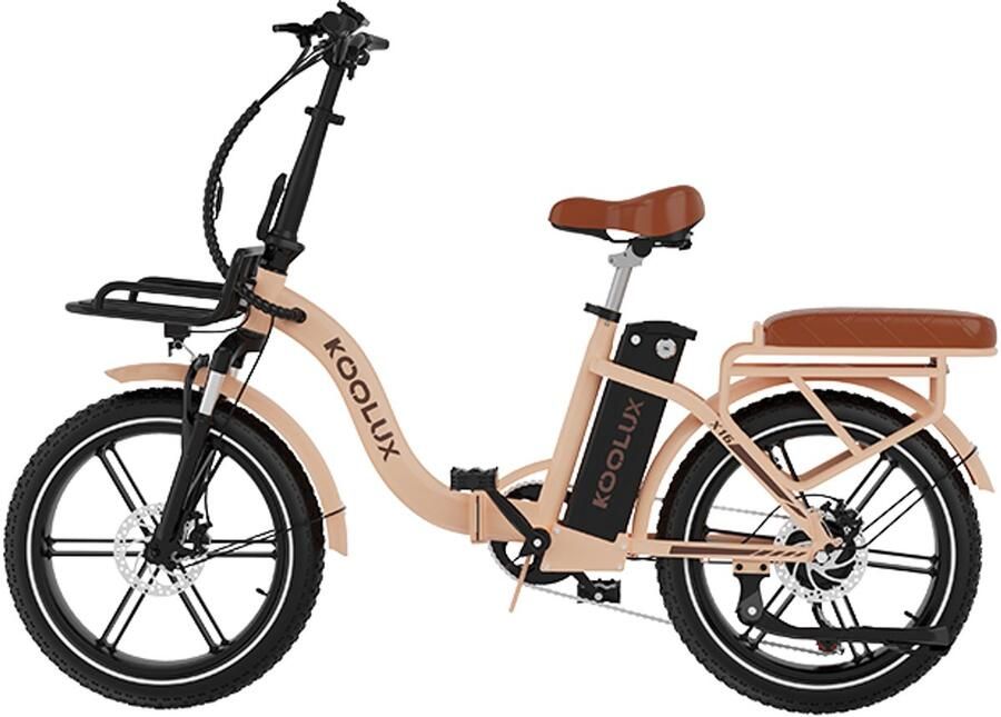 Koolux X16 Elektrische Vouwfiets E-Bike 20 x 3.0 Inch Dikke Banden 48V 15.6Ah 750WhLithium Accu 250 W Motor Maximaal 25 u Maximaal bereik 75km 7-speed versnelling LCD Scherm Aluminium Frame Beige